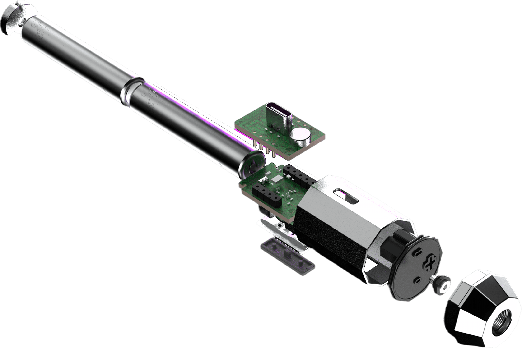 Litsaber OG exploded 3D view showing all six internal components